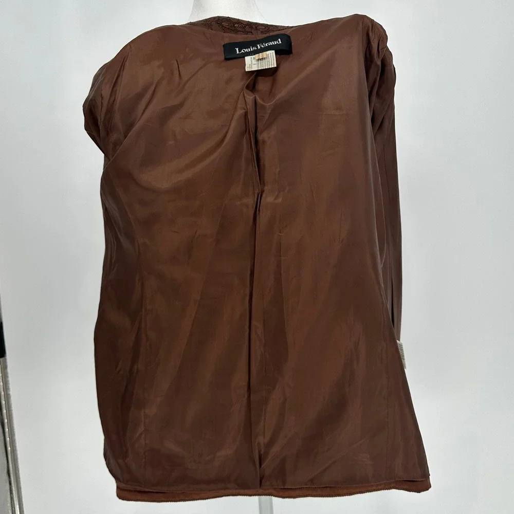 Vintage Louis Feraud Womens 14 Brown Crocodile Print Wool Silk Blazer Jacket